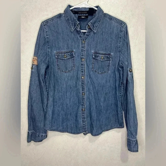Harley-Davidson Other - Harley Davidson Soft Denim Chambray Button Down Shirt Size Large Junior/Kids
